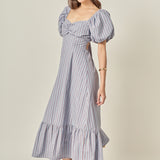 Striped Tie Back Puff Sleeve Maxi Dress