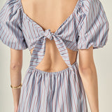 Striped Tie Back Puff Sleeve Maxi Dress