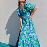 Floral Tie Back Puff Sleeve Maxi Dress