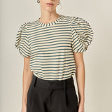 Striped Puff Sleeve Knit Top