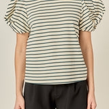 Striped Puff Sleeve Knit Top