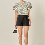 Striped Puff Sleeve Knit Top