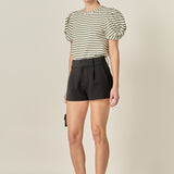 Striped Puff Sleeve Knit Top