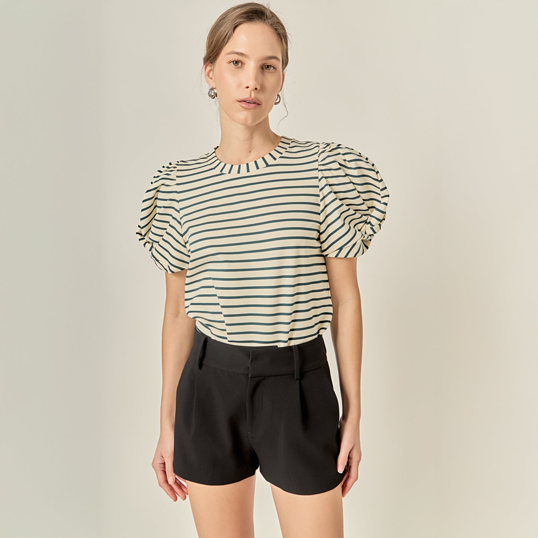 Striped Puff Sleeve Knit Top