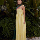 Beaded Strap Striped Maxi Dress