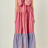 Mixed Striped Tiered Maxi Dress