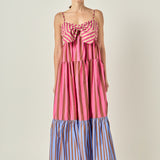Mixed Striped Tiered Maxi Dress