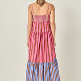 Mixed Striped Tiered Maxi Dress