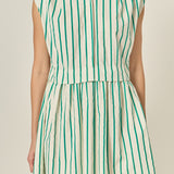 Emerald Stripe Pleated Shoulder Mini Dress