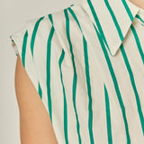 Emerald Stripe Pleated Shoulder Mini Dress