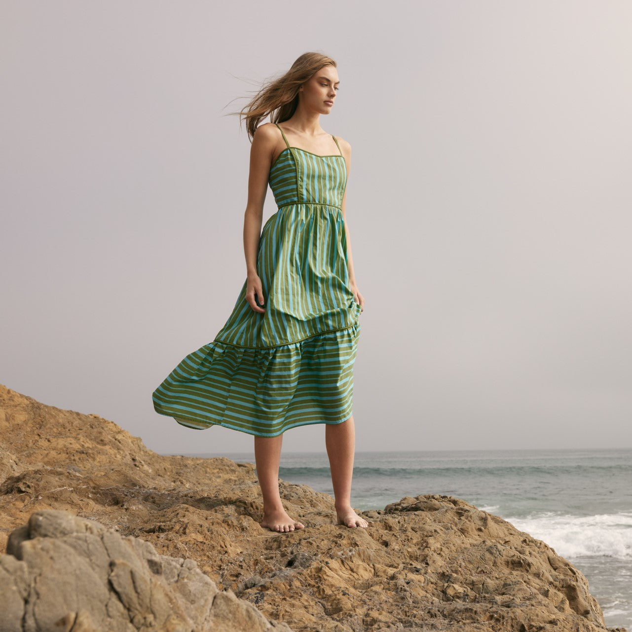 Stripe Poplin Midi Dress