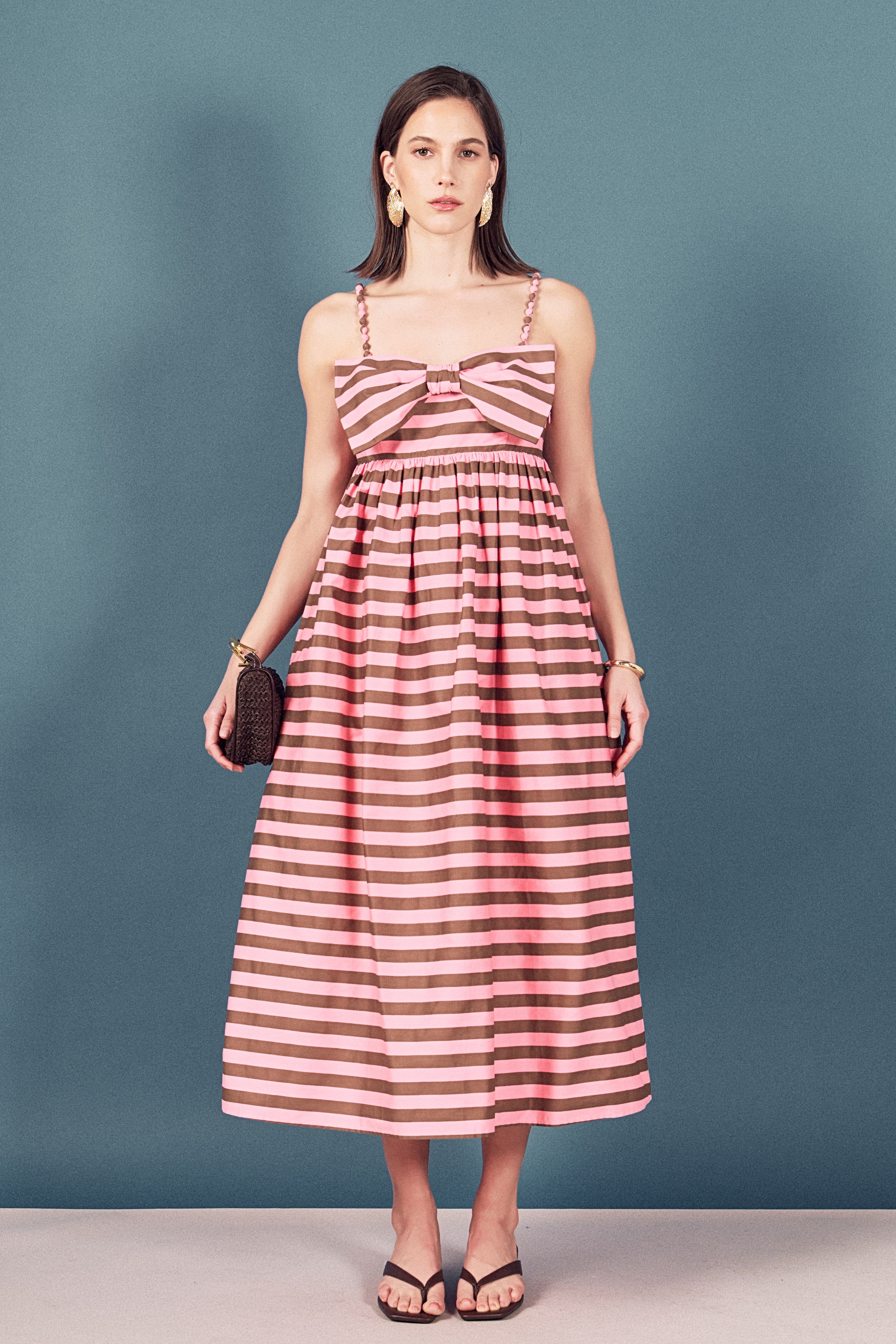 Striped Pleated Midi Dress English Factory Striped Pleated Midi Dress English Factory
