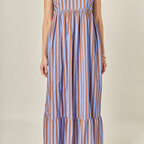 Bold Stripe Beaded Strap Maxi Dress