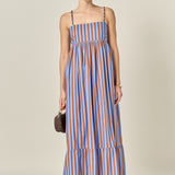 Bold Stripe Beaded Strap Maxi Dress
