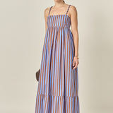 Bold Stripe Beaded Strap Maxi Dress