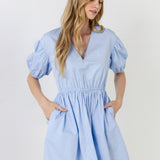 Blouson Pleated Puff Sleeve Dress