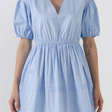 Blouson Pleated Puff Sleeve Dress