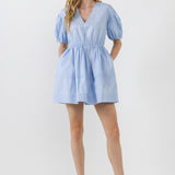 Blouson Pleated Puff Sleeve Dress