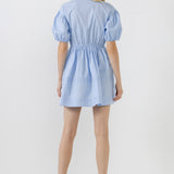 Blouson Pleated Puff Sleeve Dress