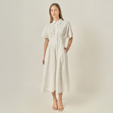 Eyelet Cinched Waist Midi Dress