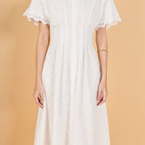 Eyelet Cinched Waist Midi Dress