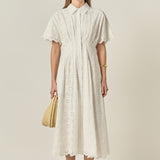 Eyelet Cinched Waist Midi Dress