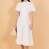 Eyelet Cinched Waist Midi Dress