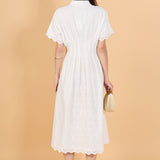 Eyelet Cinched Waist Midi Dress