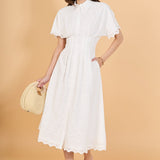 Eyelet Cinched Waist Midi Dress