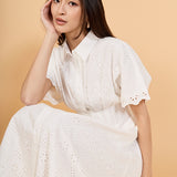 Eyelet Cinched Waist Midi Dress