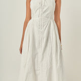 Embroidered Tie Detail Midi Dress