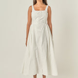 Embroidered Tie Detail Midi Dress
