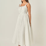 Embroidered Tie Detail Midi Dress