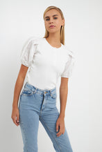 Load image into Gallery viewer, Mixed Media Puff Sleeve Henley Top
