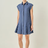 Collar Flare Skirt Mini Dress
