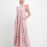 Textured Gingham Maxi Tiered Baby Doll Dress