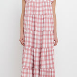 Textured Gingham Maxi Tiered Baby Doll Dress