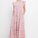 Textured Gingham Maxi Tiered Baby Doll Dress