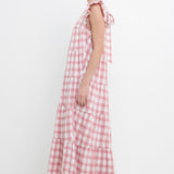 Textured Gingham Maxi Tiered Baby Doll Dress