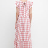 Textured Gingham Maxi Tiered Baby Doll Dress