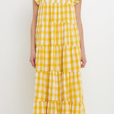 Textured Gingham Maxi Tiered Baby Doll Dress