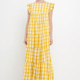 Textured Gingham Maxi Tiered Baby Doll Dress