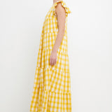 Textured Gingham Maxi Tiered Baby Doll Dress