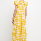 Textured Gingham Maxi Tiered Baby Doll Dress