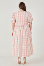 Load image into Gallery viewer, Gingham Puff Sleeve Tiered Maxi
