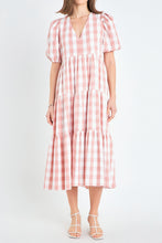 Load image into Gallery viewer, Gingham Puff Sleeve Midi Dress
