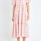 Gingham Puff Sleeve Midi Dress- Sold Out