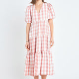 Gingham Puff Sleeve Midi Dress- Sold Out