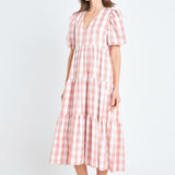 Gingham Puff Sleeve Midi Dress- Sold Out