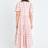 Gingham Puff Sleeve Midi Dress- Sold Out